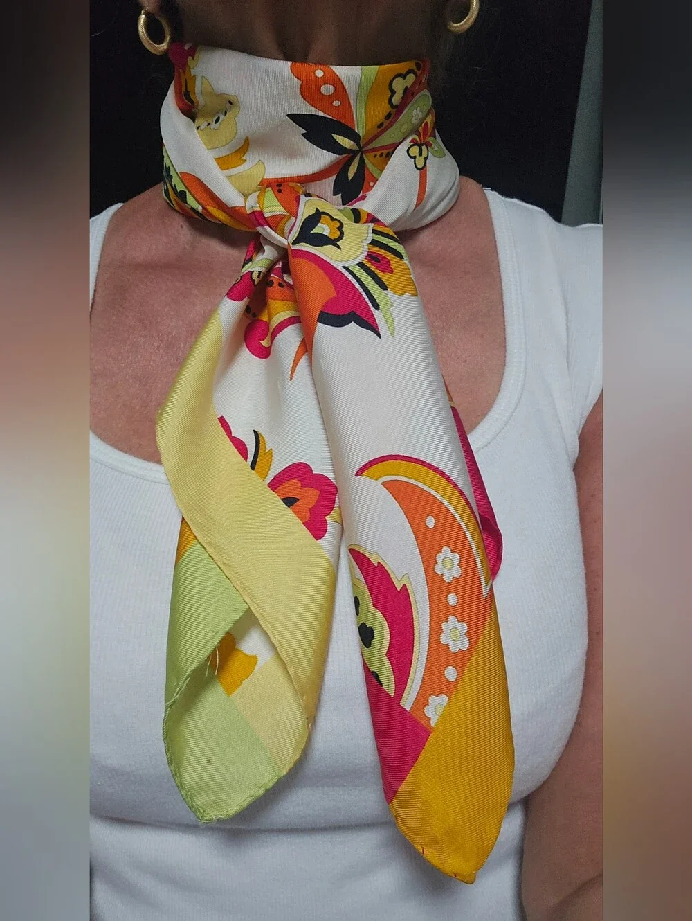 Les Copains 100% SILK Scarf, Vibrant Multicolor 35x35